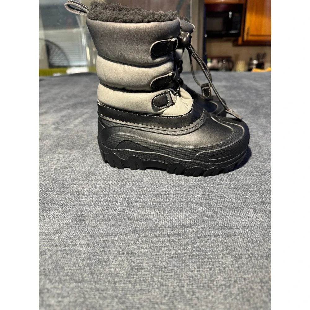 Members Mark Kids Snow Boots Gray Black Faux Fur Lined Winter Boots Size 11/12